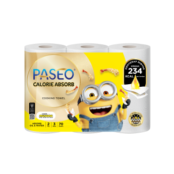 PASEO Calorie Absorb Towel Roll White Emboss 3 Rolls 70’s (Calorie Absorb)